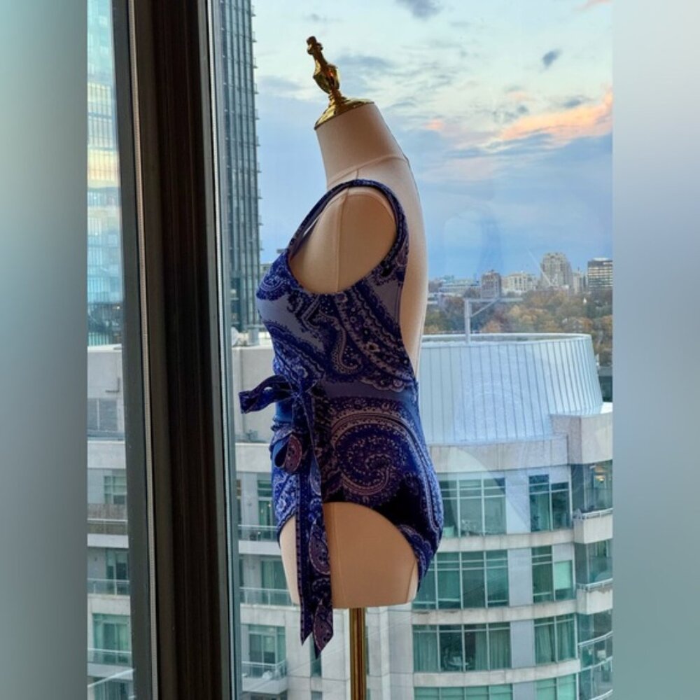 🆕 ZIMMERMANN 🧿 NWOT Wrap-Effect Paisley Print 1PC Swimsuit, Purple, Sz US 2/4 - Picture 9 of 16